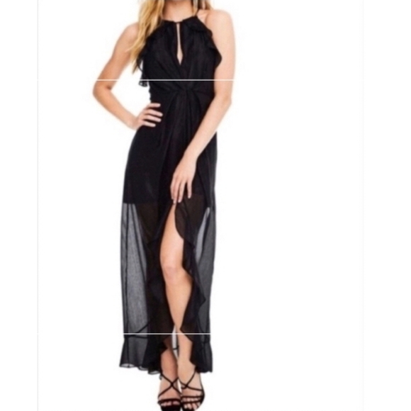 ASTR Black Arielle full length asymmetrical dress shimmer M NWT - Picture 1 of 9